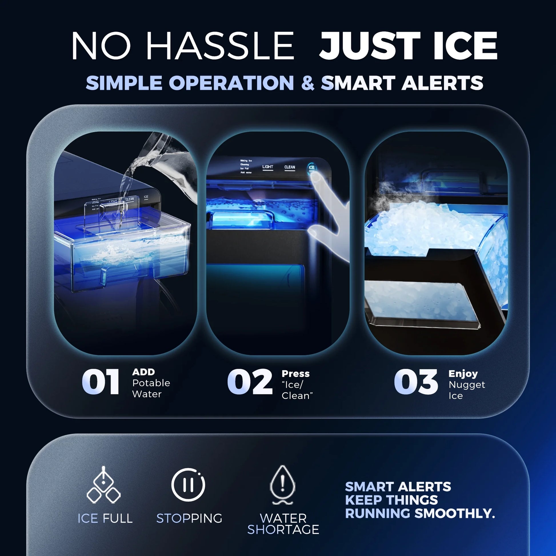 EZICE ChillPro™ Nugget Ice Maker – 43lbs/Day with Scoop & Basket