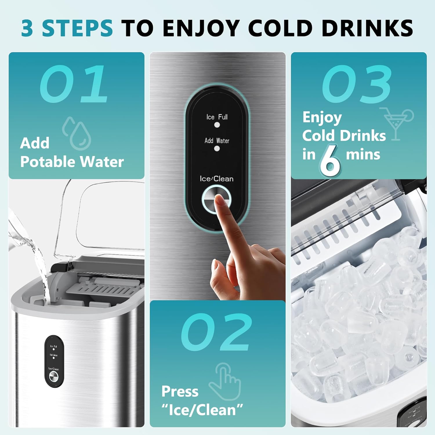 Ezice QuickCube™ – 26LB/Day Portable Ice Maker with Auto-Clean & Handle
